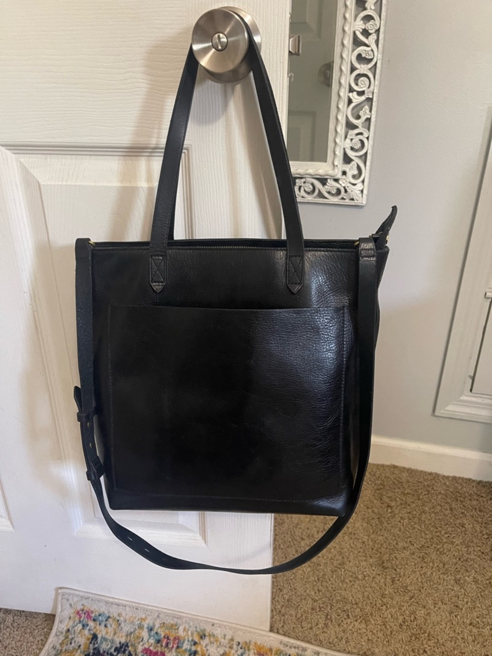 Madewell Black Leather Tote with Shoulder Strap
